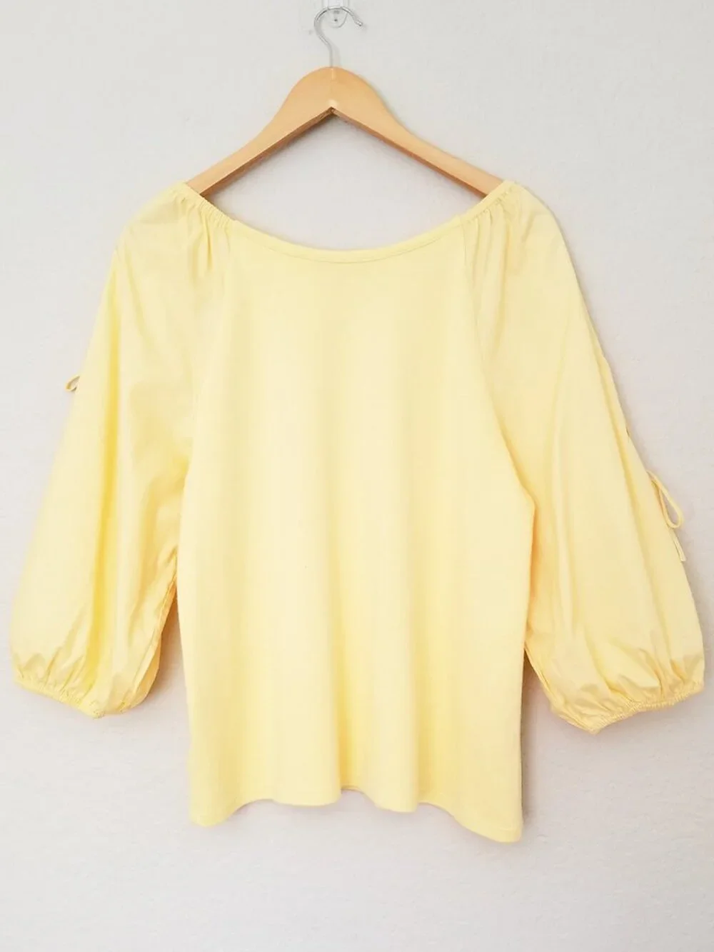 1. State Women' L Butter Yellow 3/4 Balloon Sleeve Tie Bow Blouse Top Coquette - Picture 4 of 14